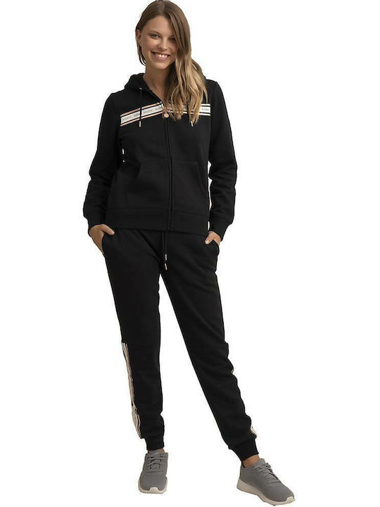 Athletic Zip Through Hoody Γυναικεία Φούτερ Ζακέτα με Κουκούλα Μαύρη