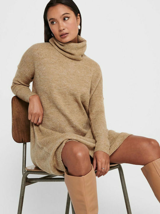 Mini Dress Turtleneck Beige
