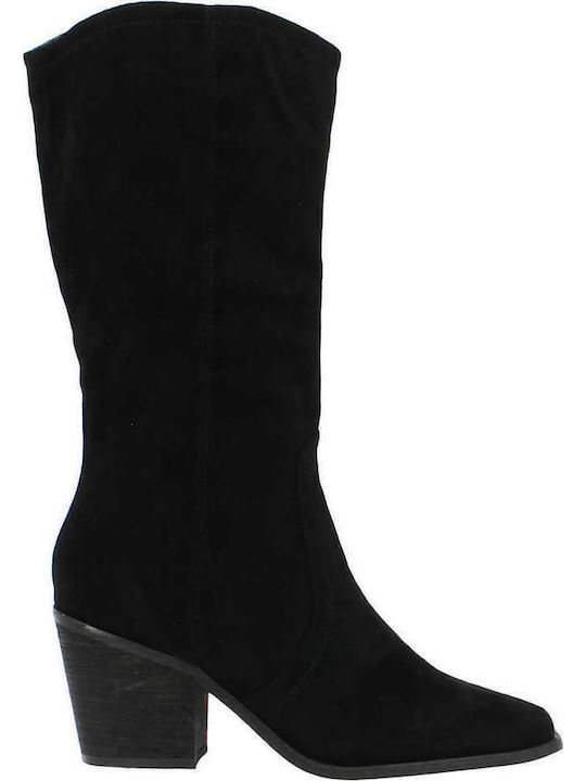 106.2A-1442 Suede Women's Ankle Boots with Medium Heel Black