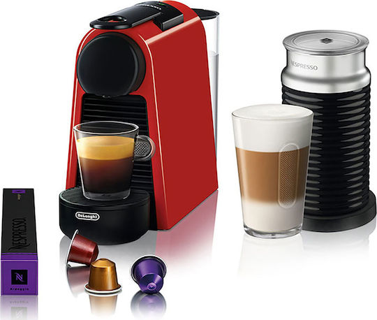 De'Longhi Essenza Mini Pod Coffee Machine Nespresso Pressure 19bar with Milk Frother Red