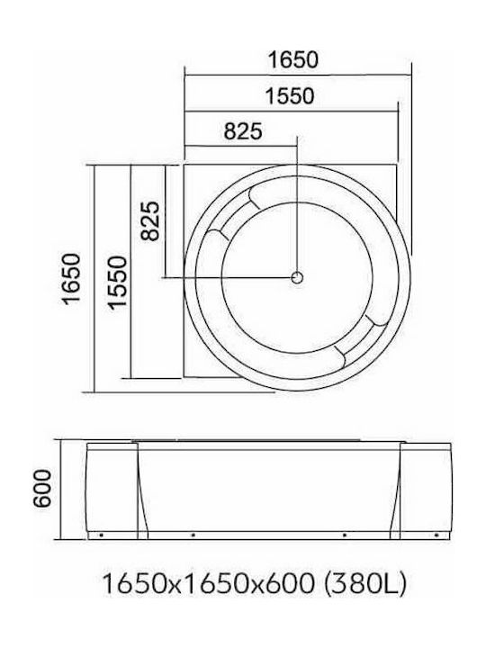Karag Libera Acrylic Corner Bathtub with Hydromassage 165x165cm