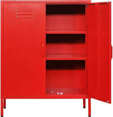 Double Door Wardrobe Metallic with 2 Shelves Red 80x40x102cm