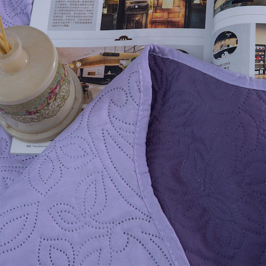 Silk Fashion Solid Σετ Κουβερλί Υπέρδιπλο από Βαμβάκι & Πολυεστέρα Lila 220x240cm 3τμχ