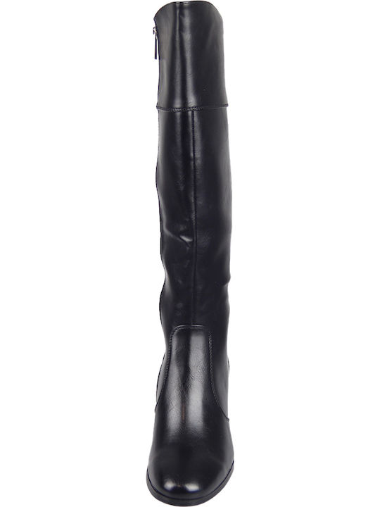 Synthetic Leather Medium Heel Women's Boots with Zipper Black