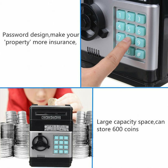 Electronic with Security Code Children's Money Box Plastic Black 13.5x12.5x19cm