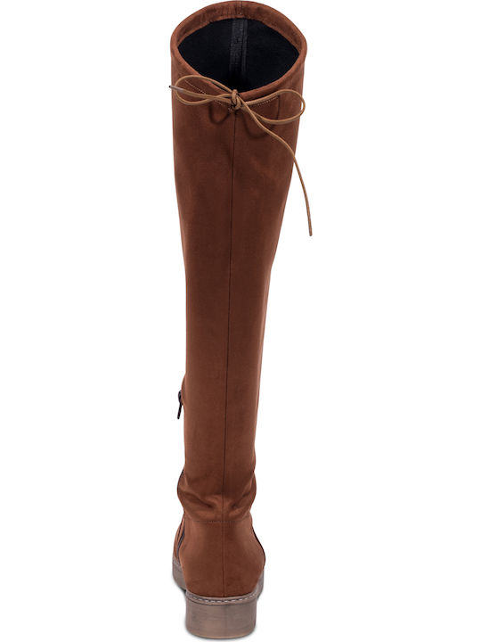 Suede Over the Knee Women's Boots with Zipper Tabac Brown