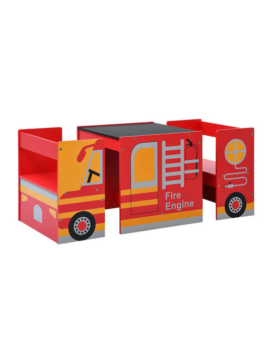 Fire Truck Kids Table and Chairs Set made of Wood Red vidaXL