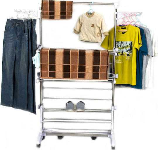 Herzberg Metallic Folding Floor Clothes Drying Rack White with Hanging Length 20m