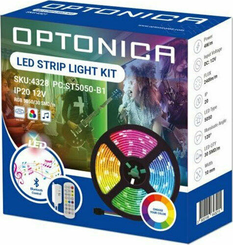 Optonica Inteligent Bandă LED 12V RGB Lumină 5m Tip SMD5050 cu Sursă de alimentare & Telecomandă