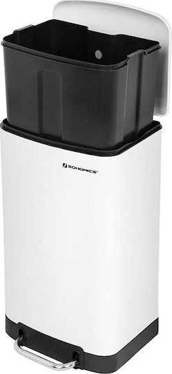 Songmics Soft-Close Waste Bin Metallic with Pedal White 30L