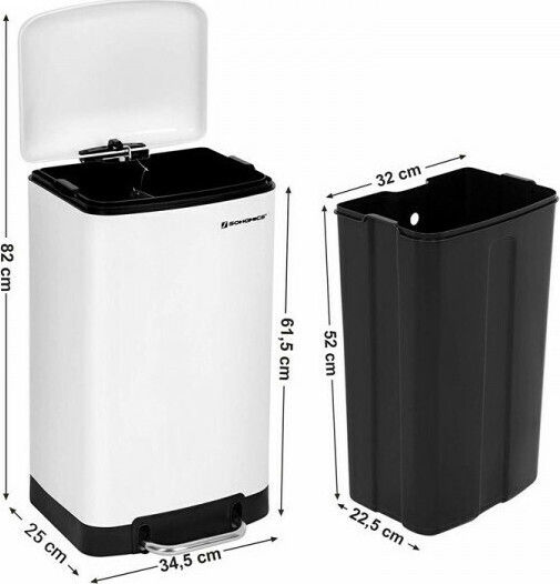 Songmics Soft-Close Waste Bin Metallic with Pedal White 30L