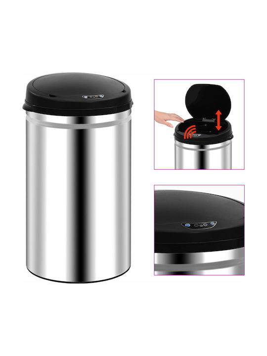 vidaXL Stainless Steel Waste Bin with Sensor 40lt Silver