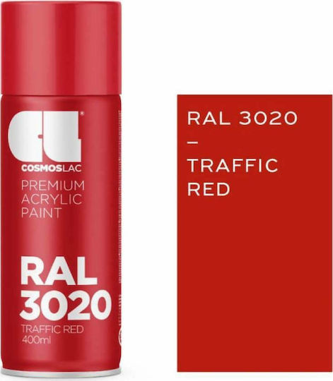 Cosmos Lac Σπρέι Βαφής Premium Acrylic με Μεταλλικό Εφέ Traffic Red RAL 3020 400ml
