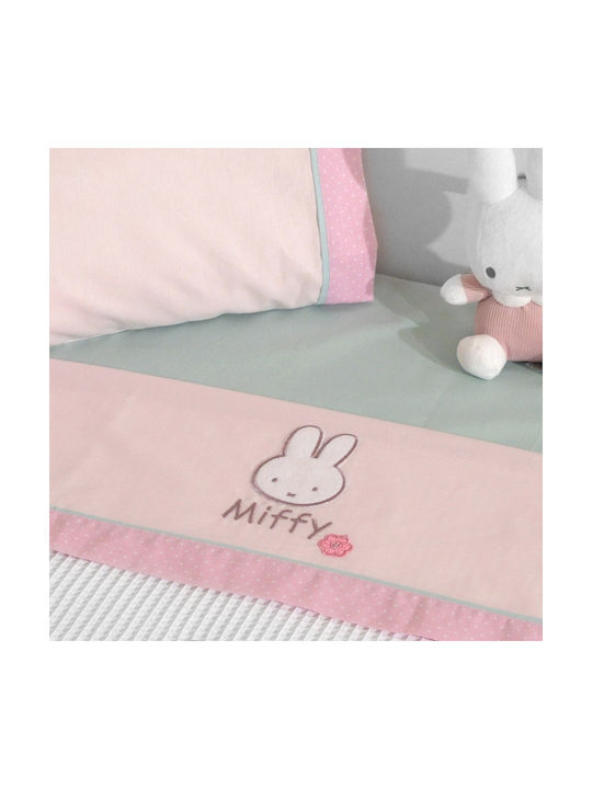 Miffy Crib Sheets Set Cotton Ροζ 3pcs 110x160cm