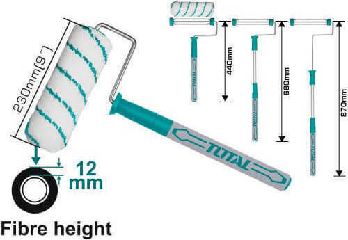 Total Telescopic Paint Roller 23cm with 12mm Diameter 12 Pieces