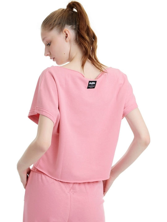 BodyTalk 1201-904128 Women's Athletic Cotton Blouse Short Sleeve with Boat Neckline Pink 1201-904128-00319