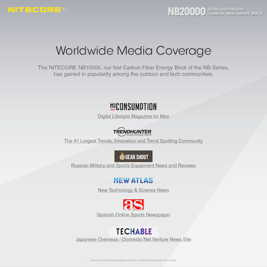 NiteCore NB20000 Power Bank 20000mAh 45W with 2 USB-A Ports and USB-C Port Carbon Fiber