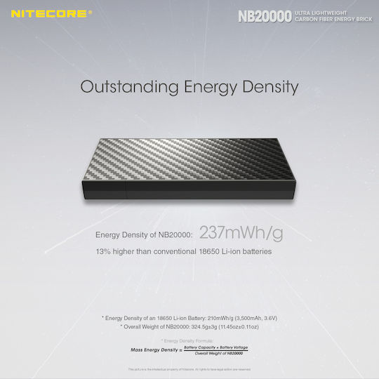 NiteCore NB20000 Power Bank 20000mAh 45W with 2 USB-A Ports and USB-C Port Carbon Fiber