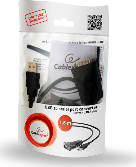 Cablexpert Καλώδιο USB-A σε RS232 9-pin male 1.5m Μαύρο