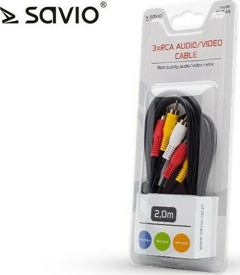 Savio 3x RCA male - RCA male 2m (CLS-14)
