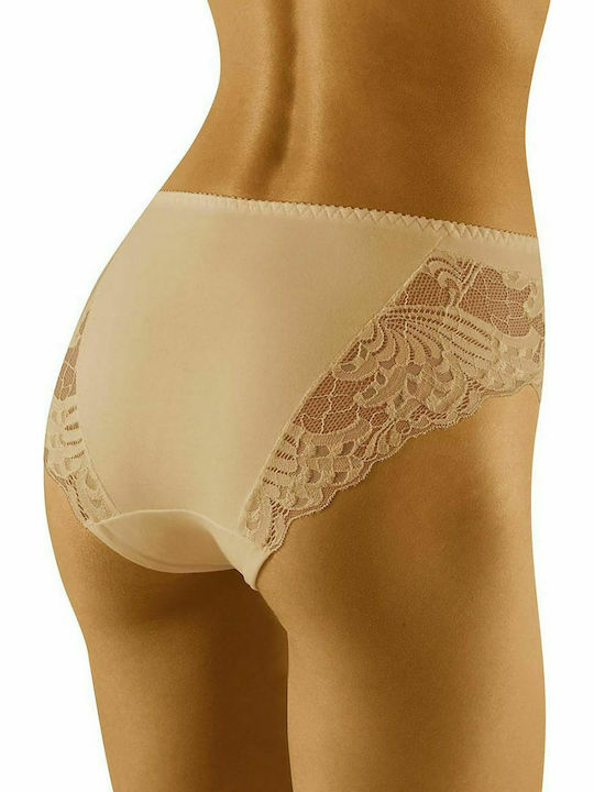 Wolbar Eco-Zo Baumwolle Hochtailliert Damen Slip mit Spitze Beige 126430