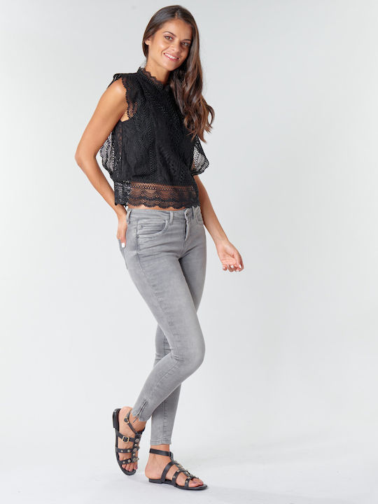 Γυναικείο Καλοκαιρινό Crop Top Βαμβακερό Αμάνικο Μαύρο