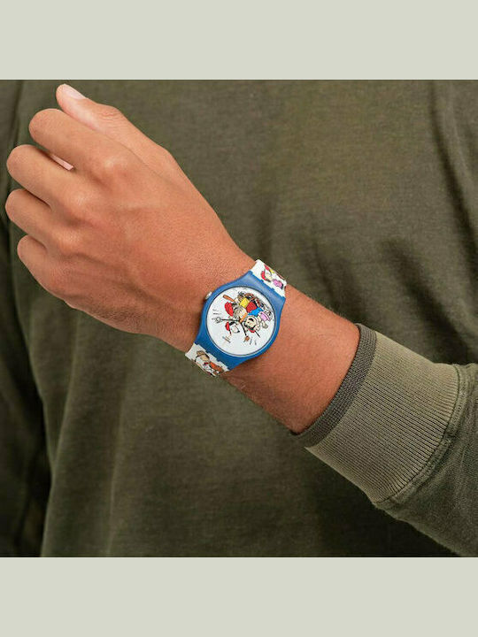 Swatch Peanuts First Base Herrenuhr 41mm Batterie mit Kautschukarmband