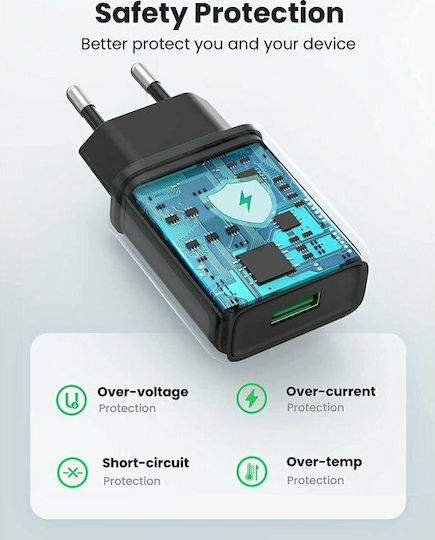 Ugreen Φορτιστής Χωρίς Καλώδιο με Θύρα USB-A 18W Quick Charge 3.0 Μαύρος (CD122)