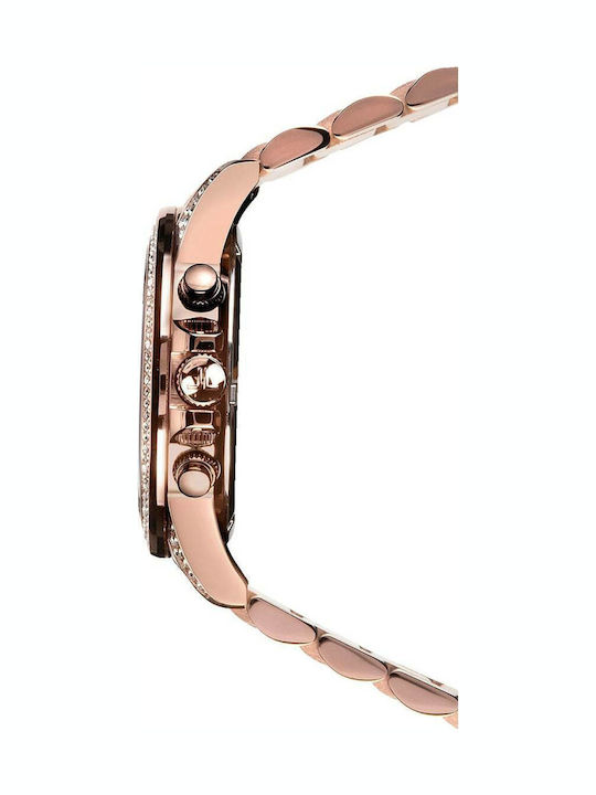 Jacques Lemans St.Tropez Γυναικείο Ρολόι 42mm Χρονογράφος Μπαταρίας με Ροζ Χρυσό Μεταλλικό Μπρασελέ