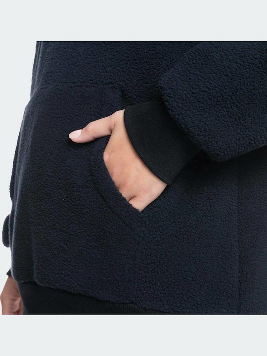 Call Me Χειμερινή Γυναικεία Fleece Μπλούζα Μακρυμάνικη με Κουκούλα Navy Μπλε