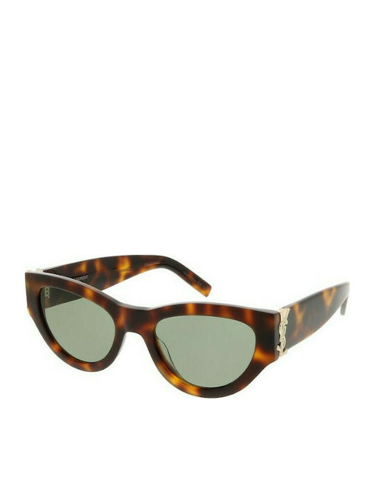 Ysl Women's Sunglasses with Brown Tartaruga Plastic Frame and Green Lens SL M94 003