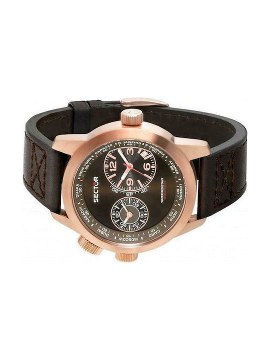 Sector Oversize Rose Gold Brown Leather Strap