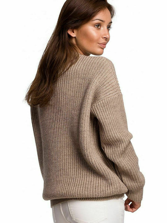 BE Knit BK052 Women's Long Sleeve Sweater Cappuccino