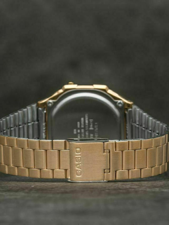 Casio Vintage Iconic Ψηφιακό Ανδρικό Ρολόι 36.3mm Χρονογράφος Μπαταρίας με Χρυσό Μεταλλικό Μπρασελέ