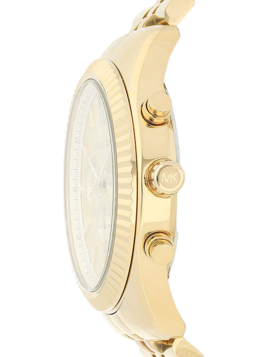 Michael Kors Lexington Ανδρικό Ρολόι 45mm Χρονογράφος Μπαταρίας με Χρυσό Μεταλλικό Μπρασελέ