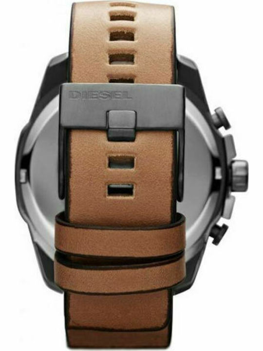 Diesel Mega Chief Ανδρικό Ρολόι 51mm Χρονογράφος Μπαταρίας με Καφέ Δερμάτινο Λουράκι