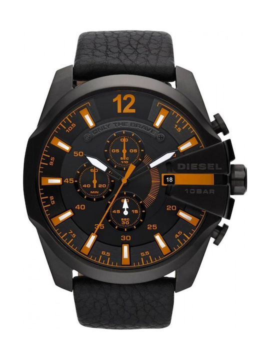 Diesel Mega Chief Men's Watch 51mm Chronograph Battery with Black Leather Strap