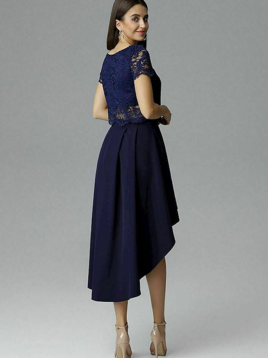 Figl M641 Set with High Waist Midi Skirt in Navy Blue color 126216