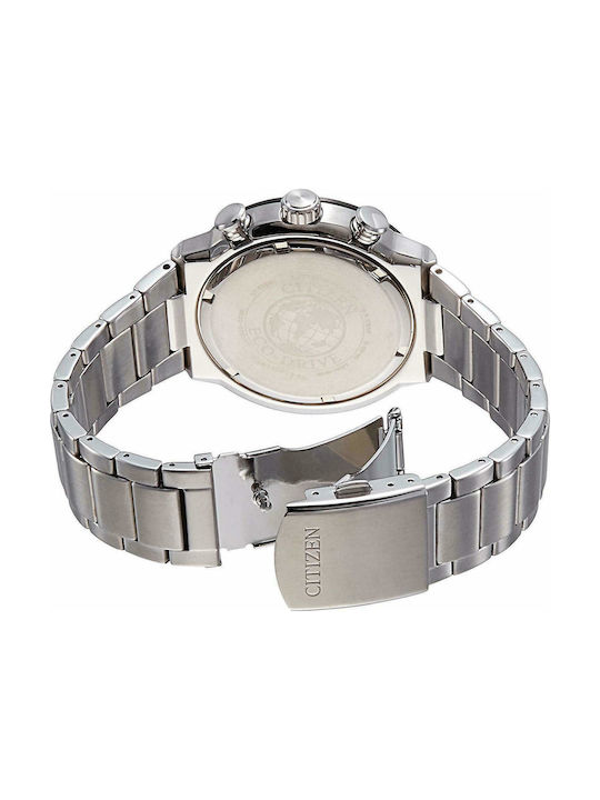 Citizen Ανδρικό Ρολόι 45mm Χρονογράφος Eco - Drive με Ασημί Μεταλλικό Μπρασελέ