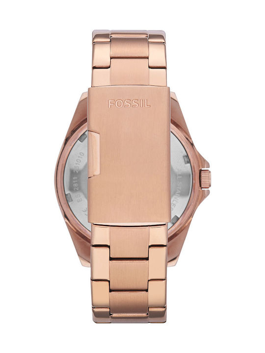 Fossil Γυναικείο Ρολόι 41mm Χρονογράφος Μπαταρίας με Ροζ Χρυσό Μεταλλικό Μπρασελέ