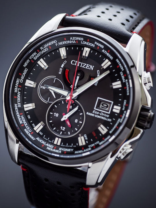 Citizen Herrenuhr 44mm Chronograph Eco - Antrieb mit Schwarz Lederarmband