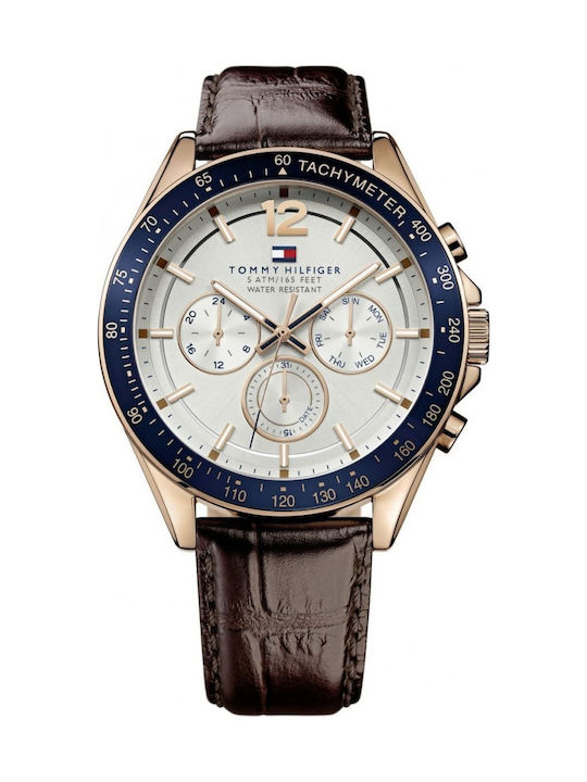 Tommy Hilfiger Luke Men's Watch 46mm Chronograph Battery with Brown Leather Strap