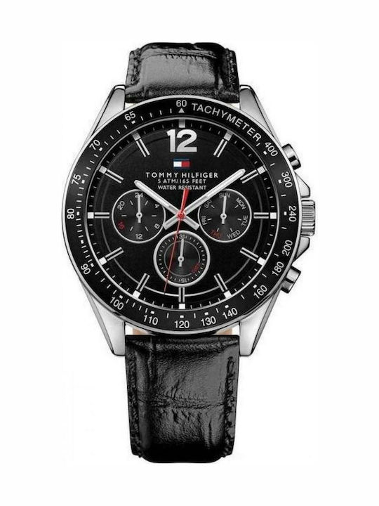 Tommy Hilfiger Luke Ανδρικό Ρολόι 47mm Χρονογράφος Μπαταρίας με Μαύρο Δερμάτινο Λουράκι