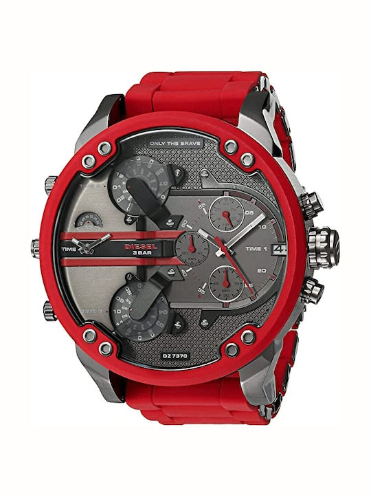 Diesel Mr Daddy 2.0 Ανδρικό Ρολόι 57mm Χρονογράφος Μπαταρίας με Κόκκινο Καουτσούκ Λουράκι
