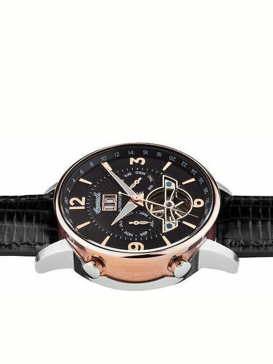 Ingersoll Grafton Automatic Ανδρικό Ρολόι 42mm Χρονογράφος Αυτόματο με Μαύρο Δερμάτινο Λουράκι