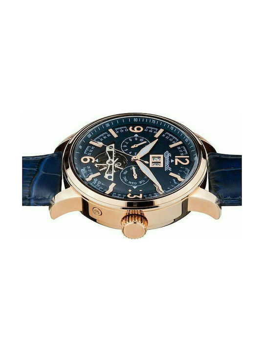 Ingersoll Regent Automatic Ανδρικό Ρολόι 47mm Χρονογράφος Αυτόματο με Μπλε Δερμάτινο Λουράκι