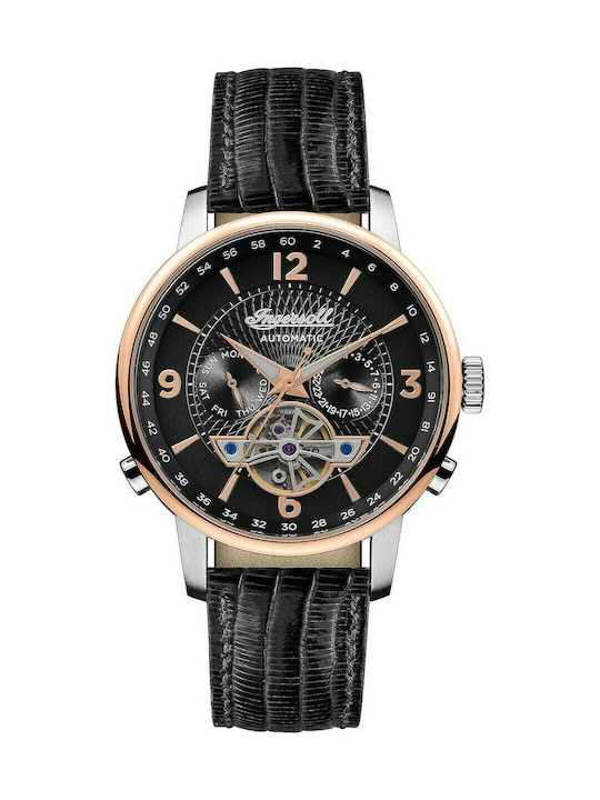 Ingersoll Grafton Automatic Ανδρικό Ρολόι 42mm Χρονογράφος Αυτόματο με Μαύρο Δερμάτινο Λουράκι