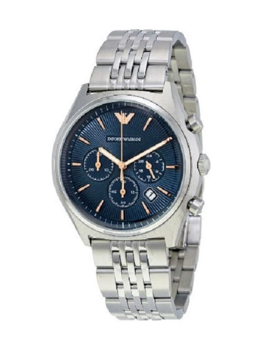 Emporio Armani Zeta Men's Watch 43mm Chronograph Battery with Silver Metal Bracelet