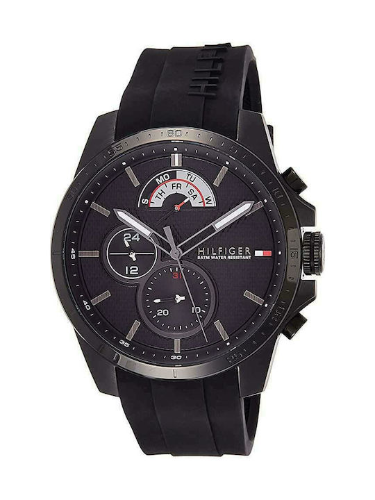 Tommy Hilfiger Decker Battery Chronograph Watch with Rubber Strap Black