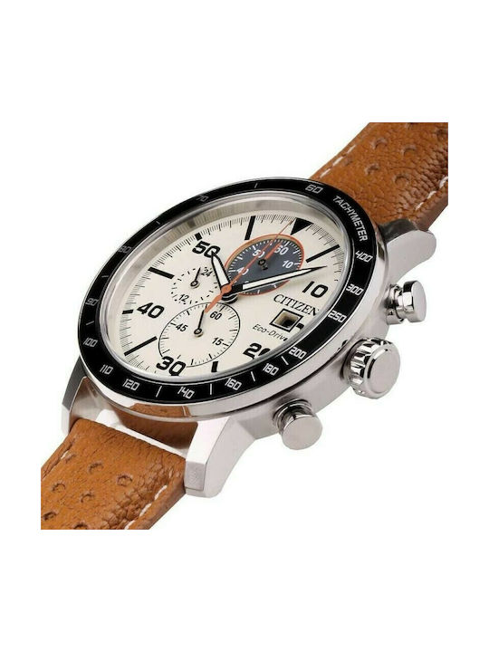 Citizen Eco Drive Herrenuhr 44mm Chronograph Eco - Antrieb mit Braun Lederarmband